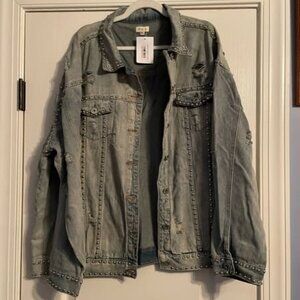 POL Studded & Distressed Denim Jacket NWT 2X